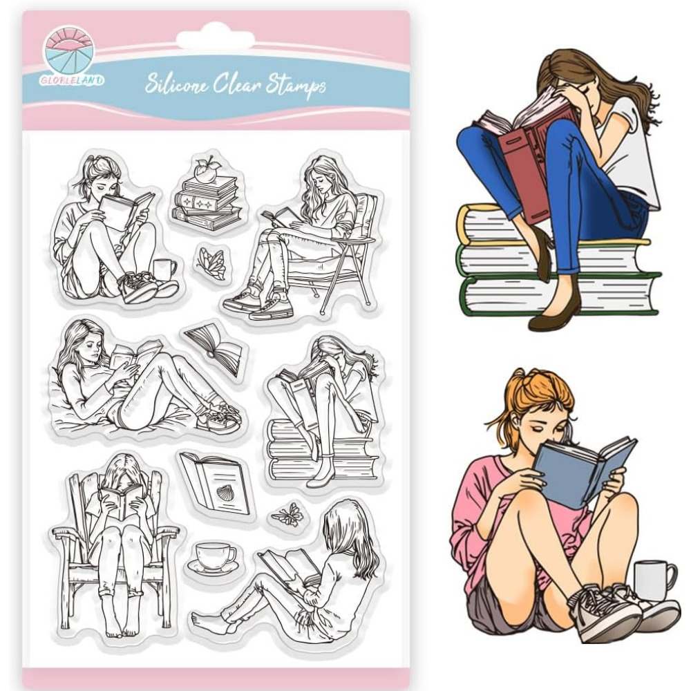 Lady and Books Clear Stamps Bo - Rubber Stamp Blank recension och pris