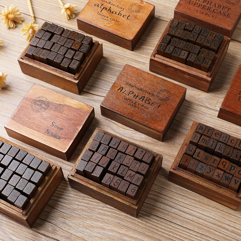 28Pcs/Box Alphabet Stamps Vint - Rubber Stamp Blank recension och pris