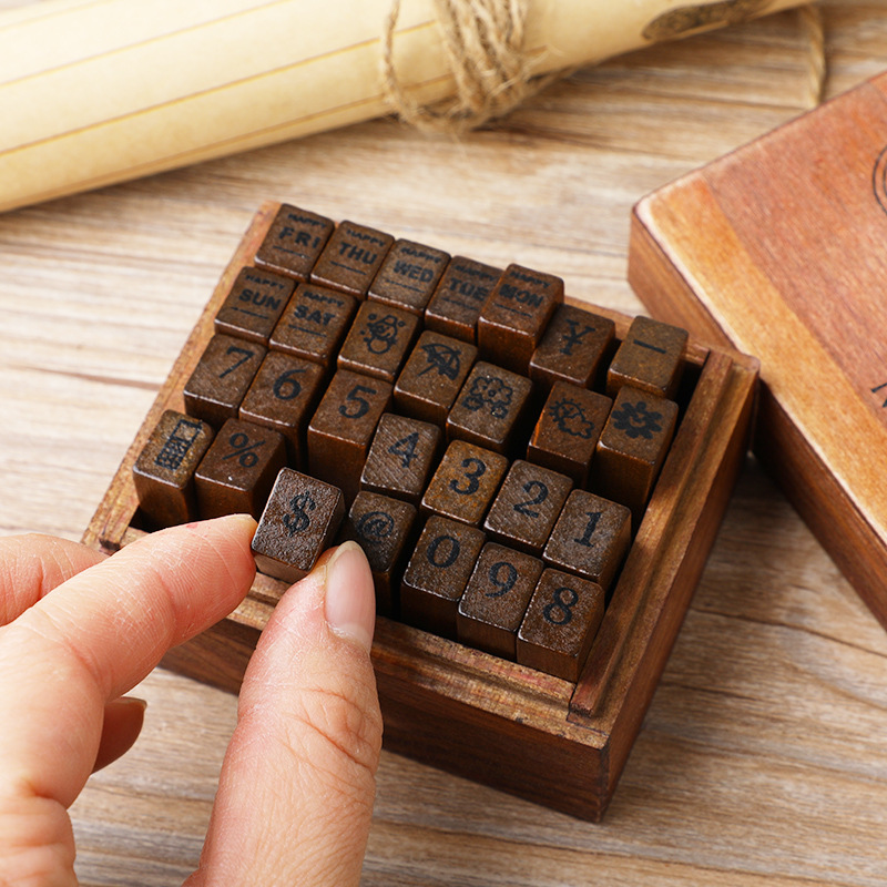 28Pcs/Box Alphabet Stamps Vint - Rubber Stamp Blank recension och pris