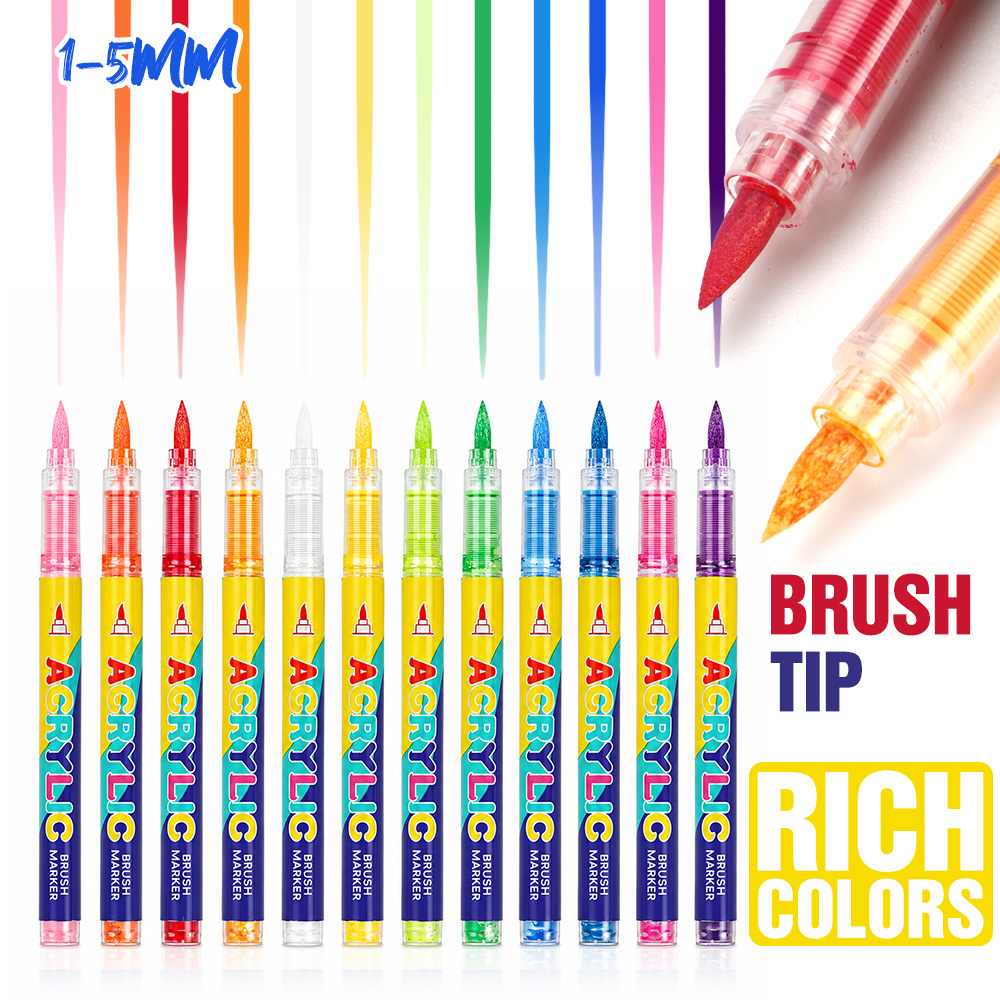 12 Colors Acrylic Brush Marker - Art Craft Stationery recension och pris