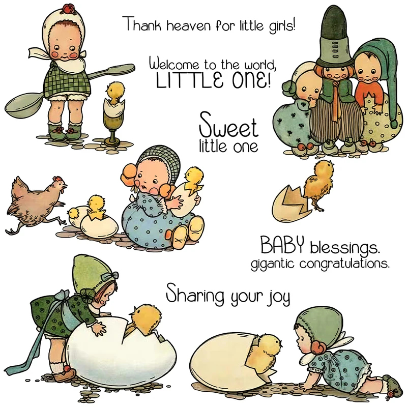 Cute Baby Kids and Egg Chicks  - Rubber Stamp Blank recension och pris