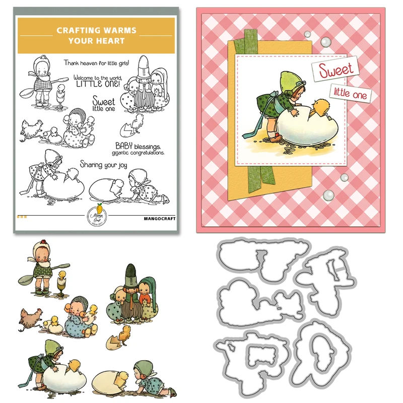 Cute Baby Kids and Egg Chicks  - Rubber Stamp Blank recension och pris