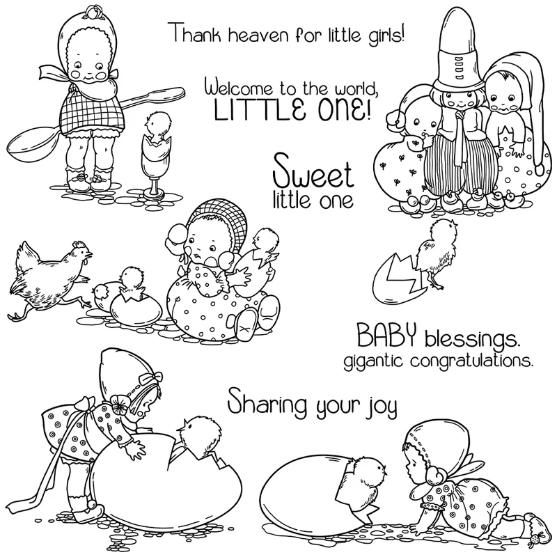 Cute Baby Kids and Egg Chicks  - Rubber Stamp Blank recension och pris